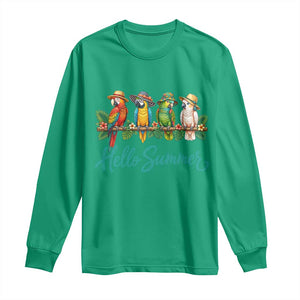Hello Summer Parrots Long Sleeve Shirt Tropical Beach Vacation Graphic TS12 Irish Green Print Your Wear