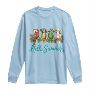Hello Summer Parrots Long Sleeve Shirt Tropical Beach Vacation Graphic TS12 Light Blue Print Your Wear