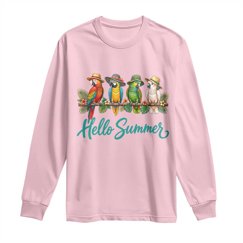 Hello Summer Parrots Long Sleeve Shirt Tropical Beach Vacation Graphic TS12 Light Pink Print Your Wear