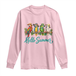 Hello Summer Parrots Long Sleeve Shirt Tropical Beach Vacation Graphic TS12 Light Pink Print Your Wear