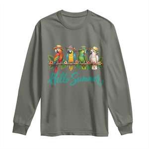 Hello Summer Parrots Long Sleeve Shirt Tropical Beach Vacation Graphic TS12 Military Green Print Your Wear
