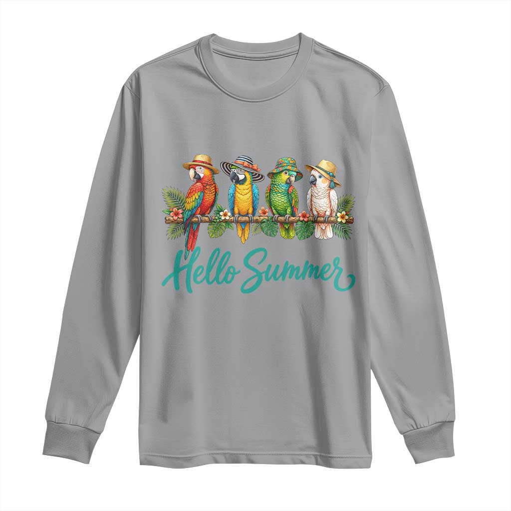 Hello Summer Parrots Long Sleeve Shirt Tropical Beach Vacation Graphic TS12 Sport Gray Print Your Wear