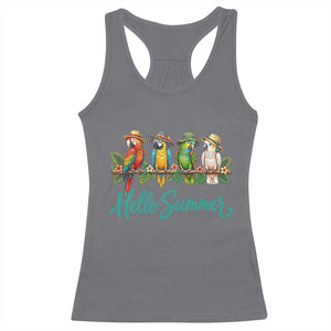 Hello Summer Parrots Racerback Tank Top Tropical Beach Vacation Graphic TS12 Charcoal Print Your Wear