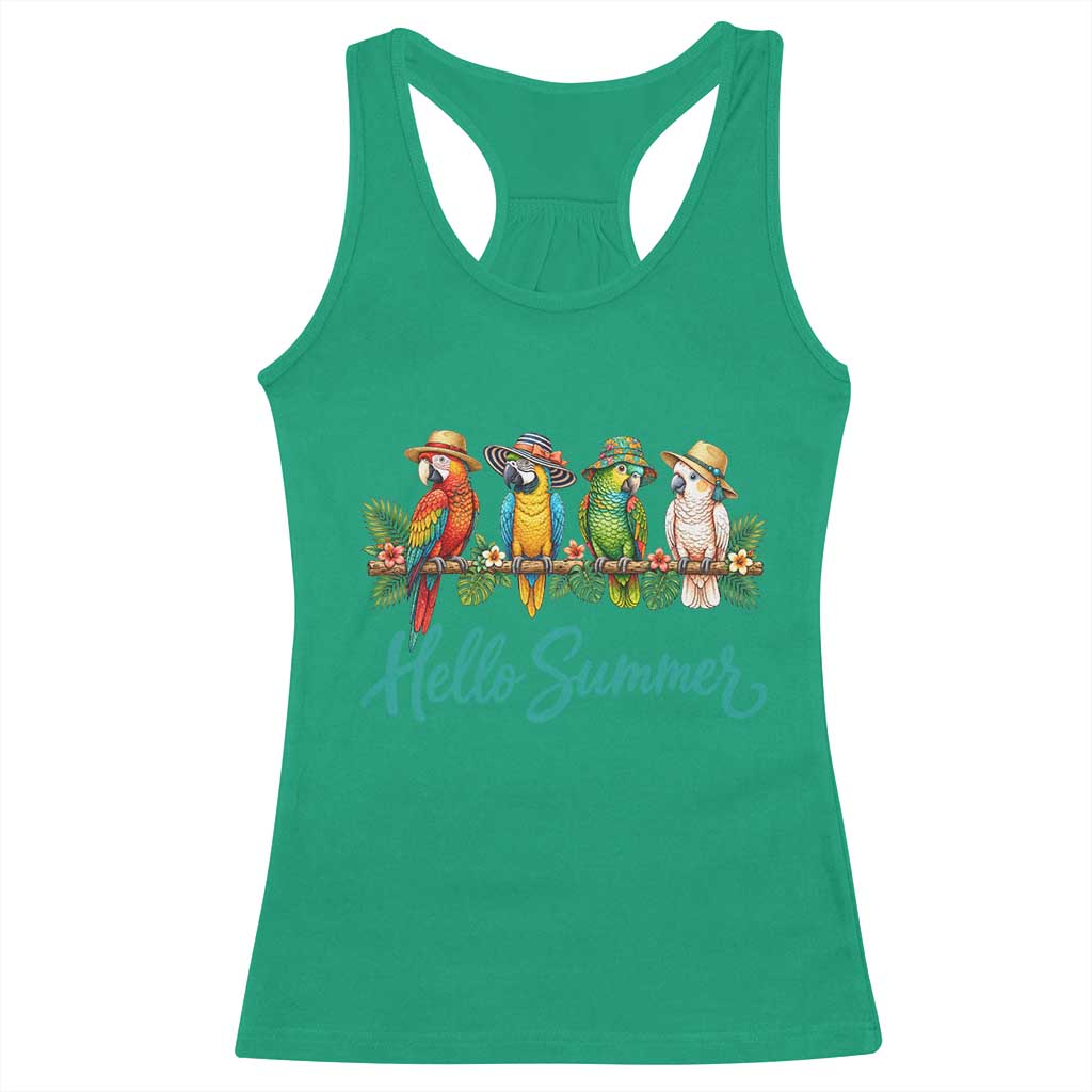 Hello Summer Parrots Racerback Tank Top Tropical Beach Vacation Graphic TS12 Irish Green Print Your Wear