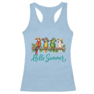 Hello Summer Parrots Racerback Tank Top Tropical Beach Vacation Graphic TS12 Light Blue Print Your Wear