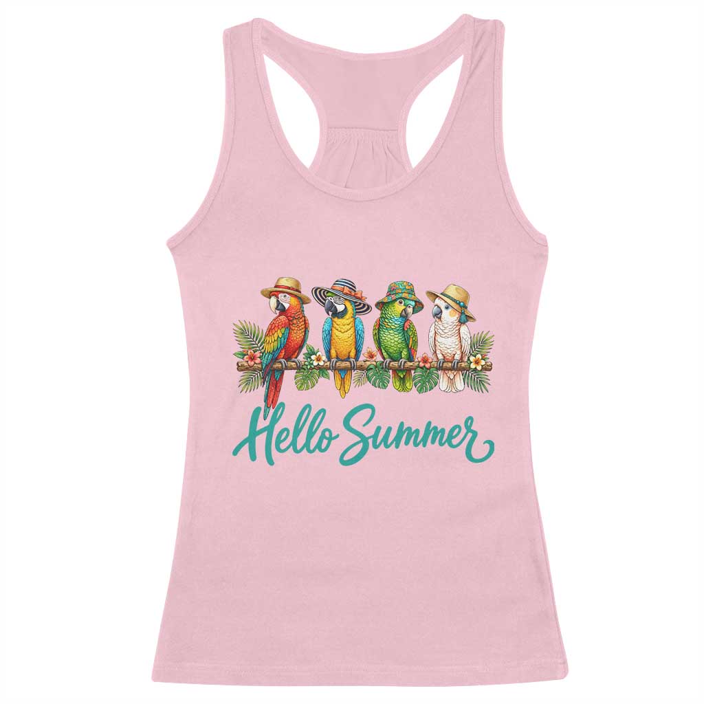 Hello Summer Parrots Racerback Tank Top Tropical Beach Vacation Graphic TS12 Light Pink Print Your Wear