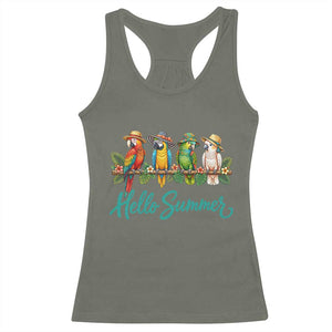 Hello Summer Parrots Racerback Tank Top Tropical Beach Vacation Graphic TS12 Military Green Print Your Wear