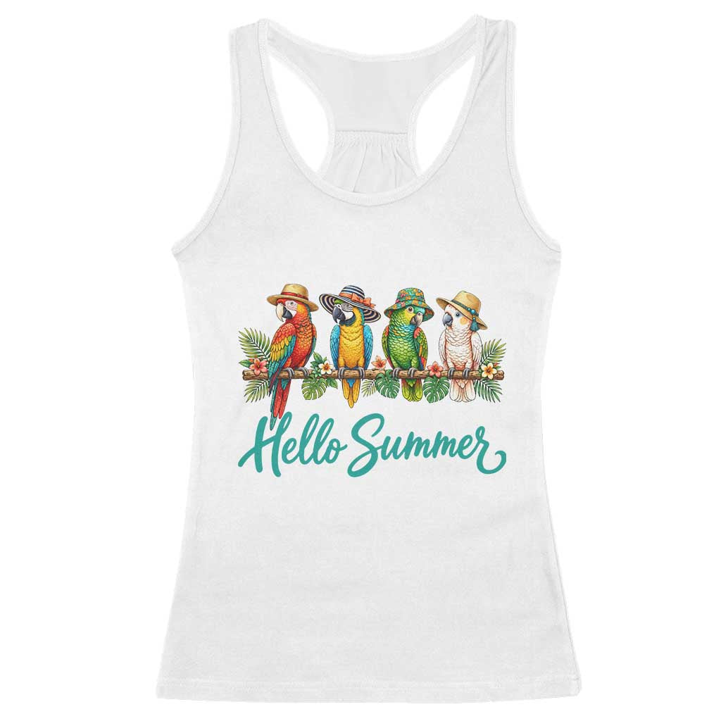Hello Summer Parrots Racerback Tank Top Tropical Beach Vacation Graphic TS12 White Print Your Wear