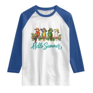 Hello Summer Parrots Raglan Shirt Tropical Beach Vacation Graphic TS12 White Royal Print Your Wear