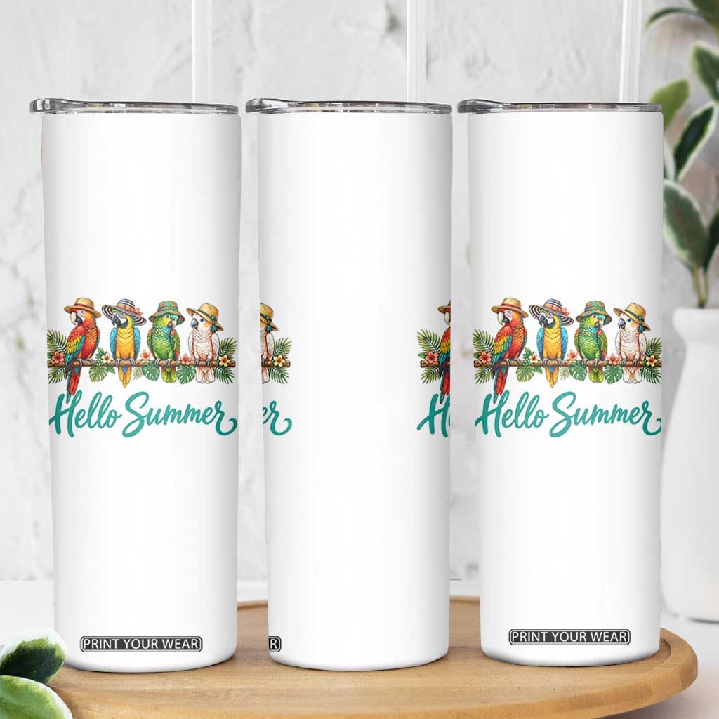 Hello Summer Parrots Skinny Tumbler Tropical Beach Vacation Graphic TS12 Print Your Wear
