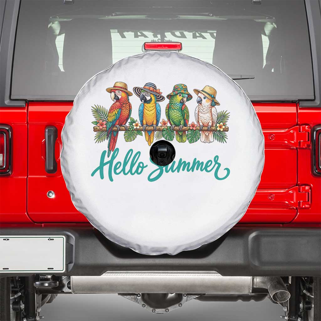 Hello Summer Parrots Spare Tire Cover Tropical Beach Vacation Graphic TS12 White Print Your Wear
