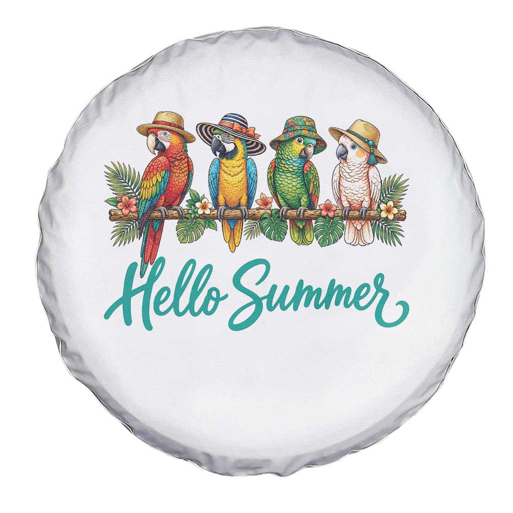 Hello Summer Parrots Spare Tire Cover Tropical Beach Vacation Graphic TS12 Print Your Wear