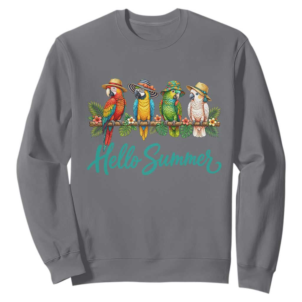 Hello Summer Parrots Sweatshirt Tropical Beach Vacation Graphic