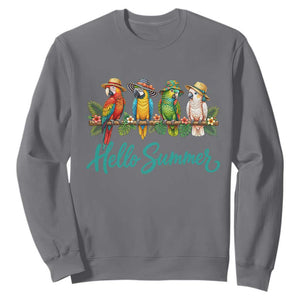 Hello Summer Parrots Sweatshirt Tropical Beach Vacation Graphic