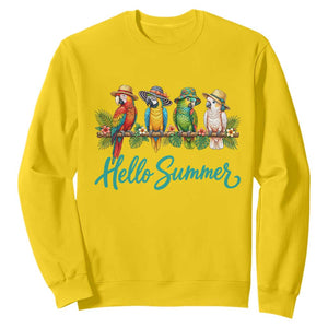 Hello Summer Parrots Sweatshirt Tropical Beach Vacation Graphic