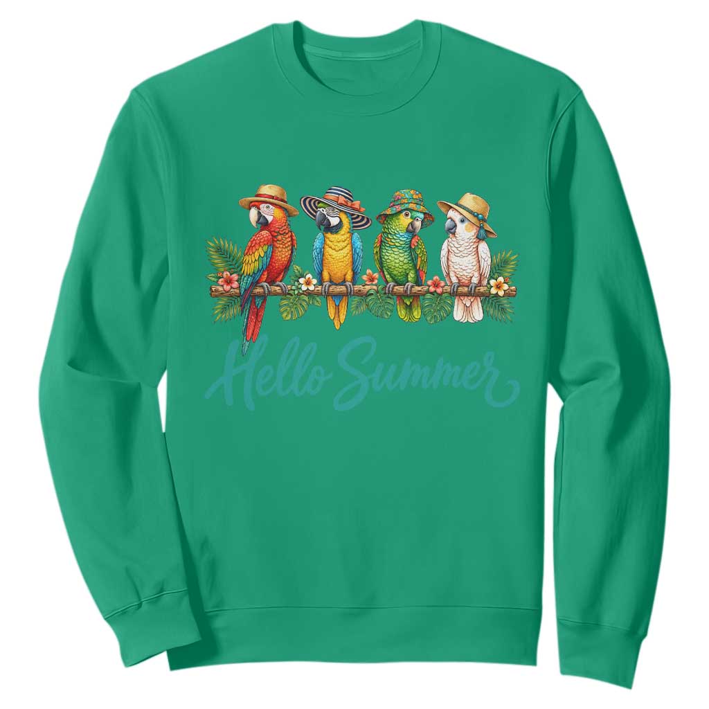 Hello Summer Parrots Sweatshirt Tropical Beach Vacation Graphic