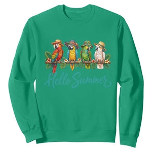 Hello Summer Parrots Sweatshirt Tropical Beach Vacation Graphic