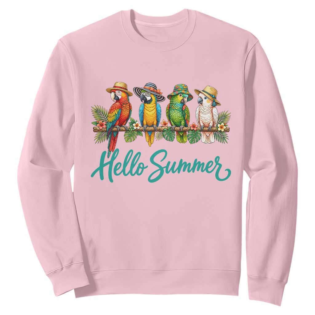 Hello Summer Parrots Sweatshirt Tropical Beach Vacation Graphic