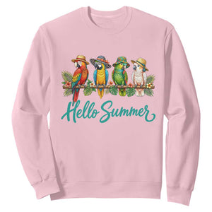 Hello Summer Parrots Sweatshirt Tropical Beach Vacation Graphic