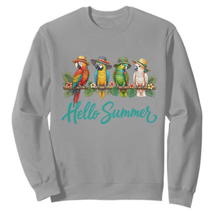 Hello Summer Parrots Sweatshirt Tropical Beach Vacation Graphic