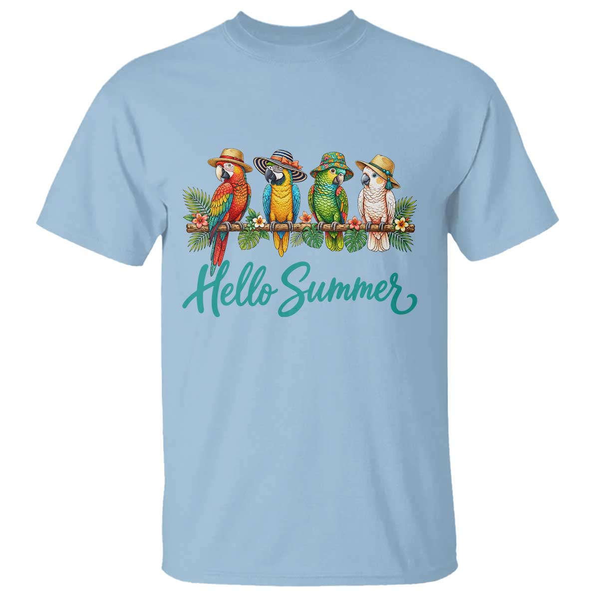 Hello Summer Parrots T Shirt Tropical Beach Vacation Graphic