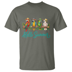 Hello Summer Parrots T Shirt Tropical Beach Vacation Graphic