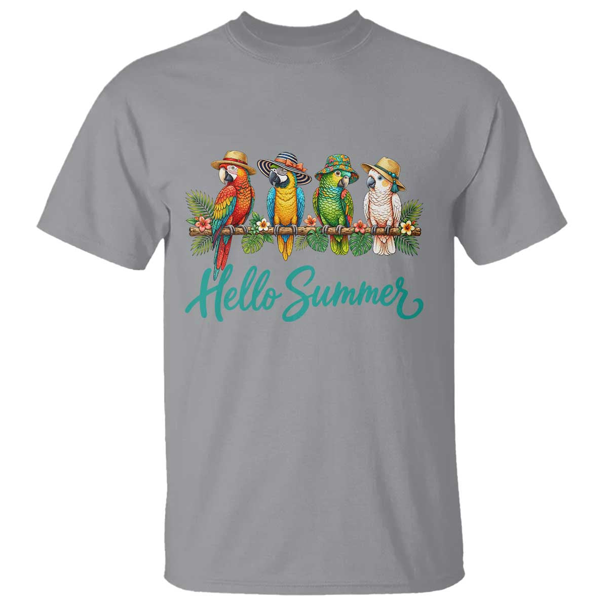 Hello Summer Parrots T Shirt Tropical Beach Vacation Graphic