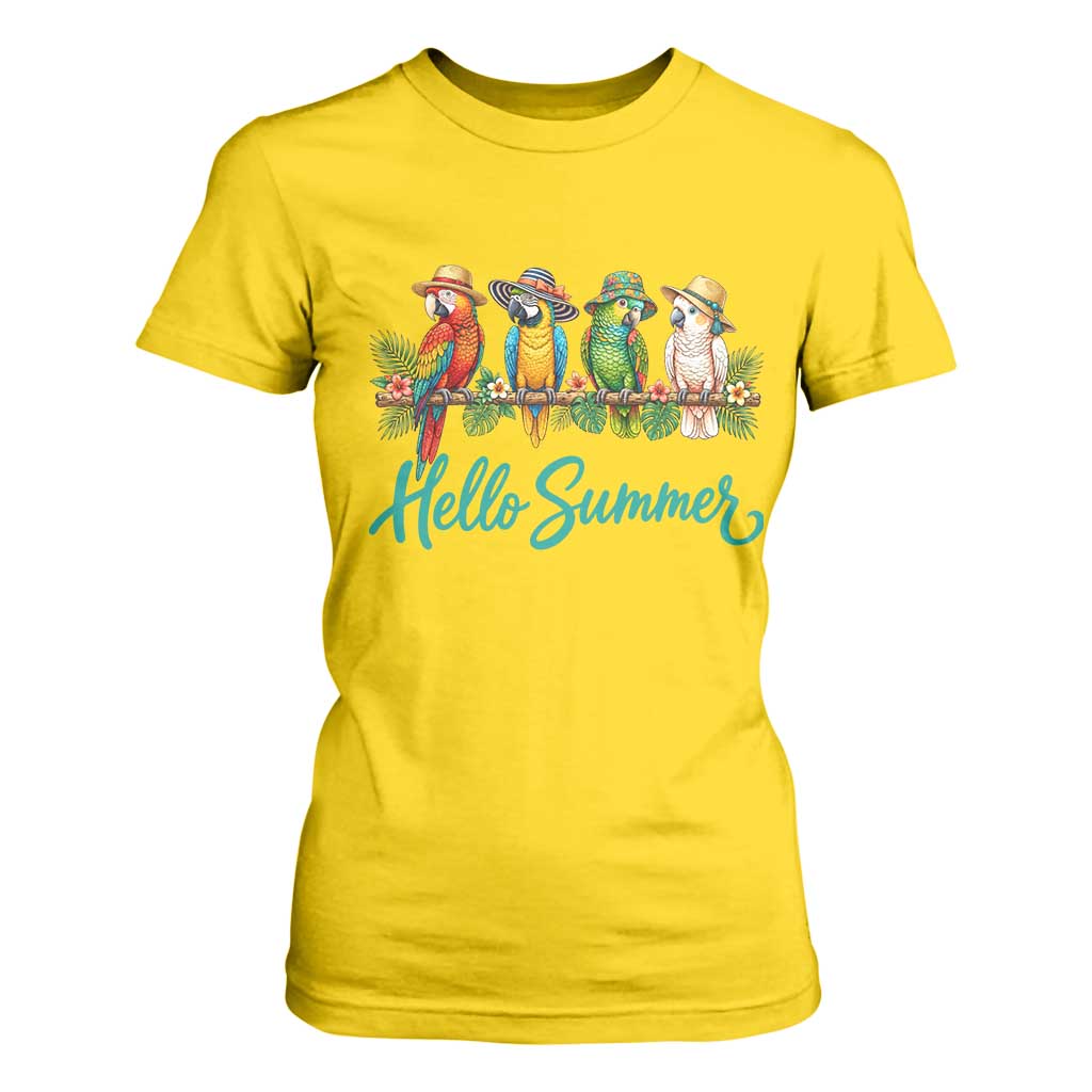 Hello Summer Parrots T Shirt For Women Tropical Beach Vacation Graphic TS12 Daisy Print Your Wear