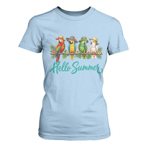 Hello Summer Parrots T Shirt For Women Tropical Beach Vacation Graphic TS12 Light Blue Print Your Wear