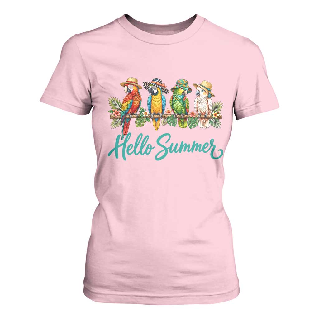 Hello Summer Parrots T Shirt For Women Tropical Beach Vacation Graphic TS12 Light Pink Print Your Wear