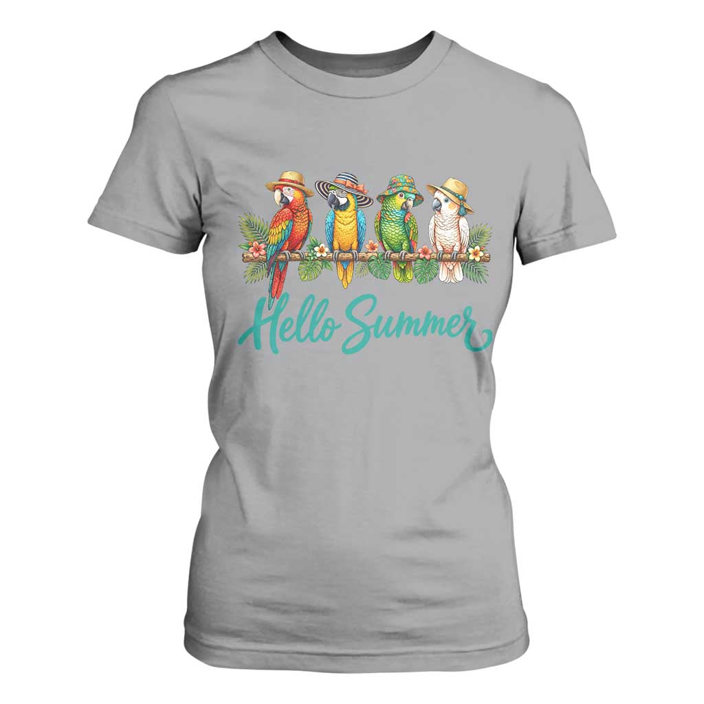 Hello Summer Parrots T Shirt For Women Tropical Beach Vacation Graphic TS12 Sport Gray Print Your Wear