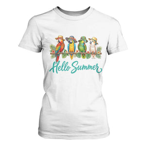Hello Summer Parrots T Shirt For Women Tropical Beach Vacation Graphic TS12 White Print Your Wear