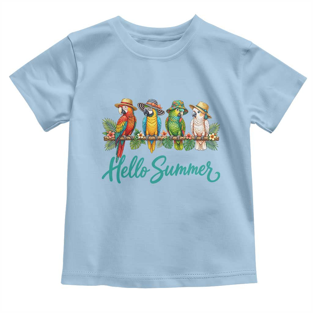 Hello Summer Parrots Toddler T Shirt Tropical Beach Vacation Graphic TS12 Light Blue Print Your Wear