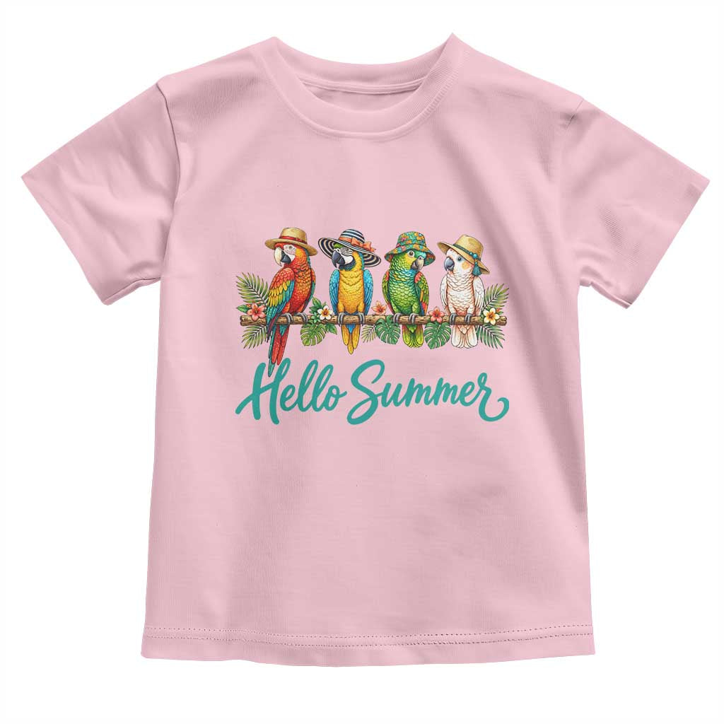 Hello Summer Parrots Toddler T Shirt Tropical Beach Vacation Graphic TS12 Light Pink Print Your Wear