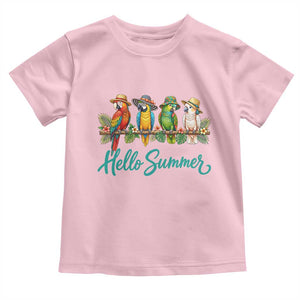 Hello Summer Parrots Toddler T Shirt Tropical Beach Vacation Graphic TS12 Light Pink Print Your Wear