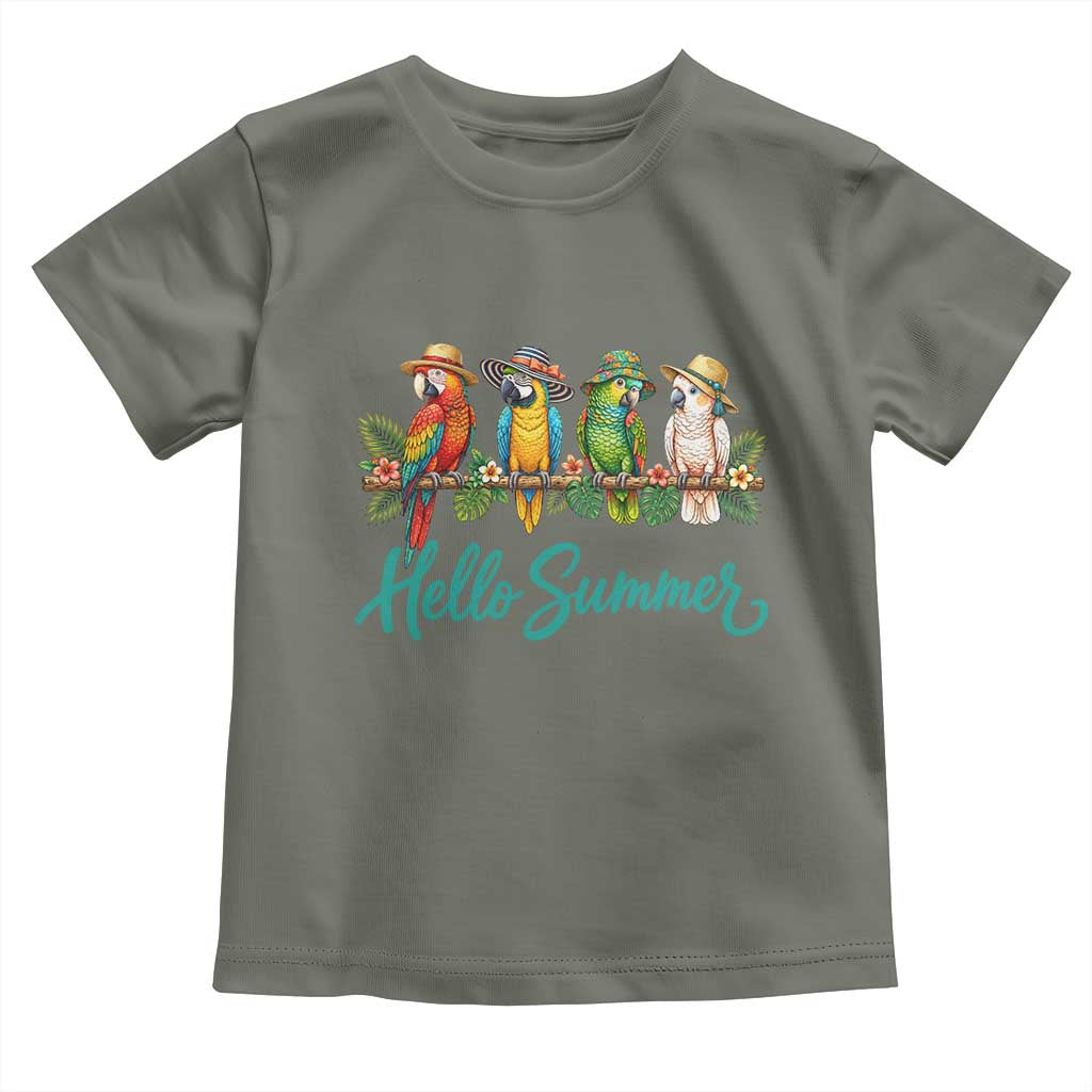 Hello Summer Parrots Toddler T Shirt Tropical Beach Vacation Graphic TS12 Military Green Print Your Wear