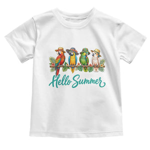 Hello Summer Parrots Toddler T Shirt Tropical Beach Vacation Graphic TS12 White Print Your Wear