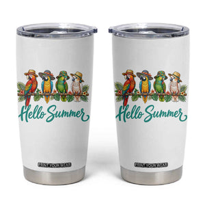 Hello Summer Parrots Tumbler Cup Tropical Beach Vacation Graphic TS12 White Print Your Wear