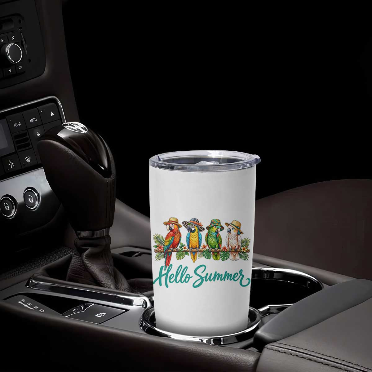 Hello Summer Parrots Tumbler Cup Tropical Beach Vacation Graphic TS12 Print Your Wear