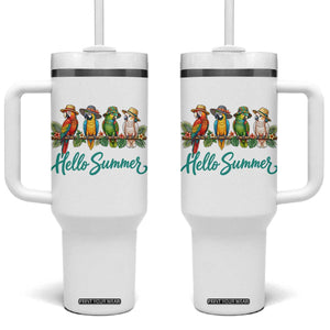 Hello Summer Parrots Tumbler With Handle Tropical Beach Vacation Graphic TS12 One Size: 40 oz White Print Your Wear
