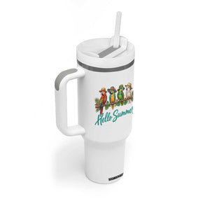 Hello Summer Parrots Tumbler With Handle Tropical Beach Vacation Graphic TS12 Print Your Wear