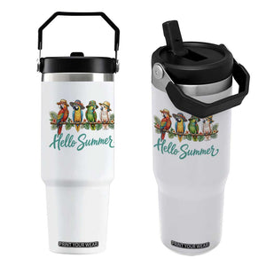 Hello Summer Parrots Flip Straw Tumbler Tropical Beach Vacation Graphic TS12 One Size: 30 oz White Print Your Wear