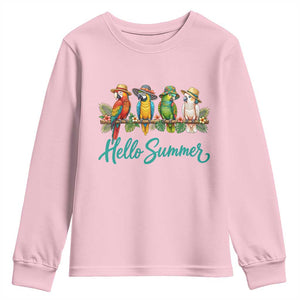 Hello Summer Parrots Youth Sweatshirt Tropical Beach Vacation Graphic TS12 Light Pink Print Your Wear