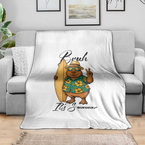 Bruh Its Summer Throw Blanket Funny Capybara Surfer Beach Vacation Gift