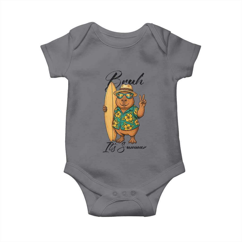Bruh Its Summer Baby Onesie Funny Capybara Surfer Beach Vacation Gift TS12 Charcoal Print Your Wear