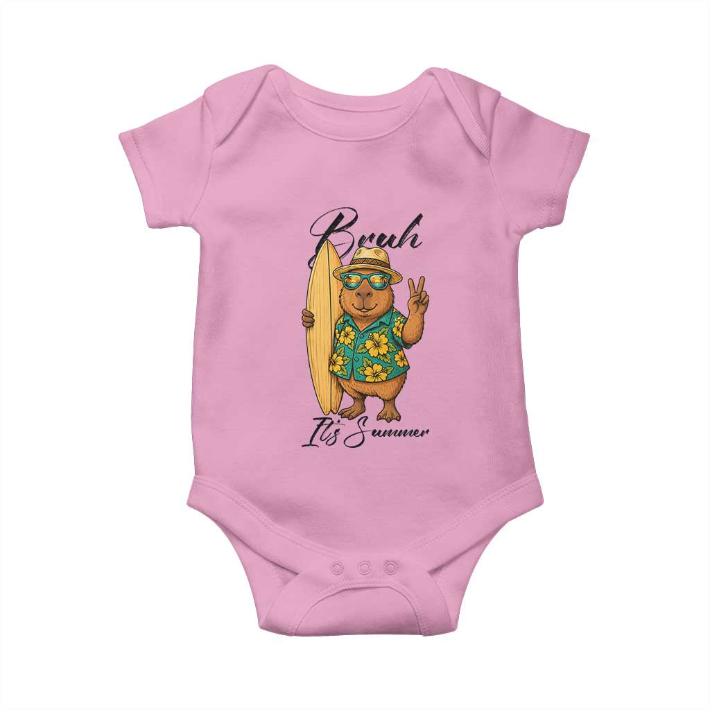 Bruh Its Summer Baby Onesie Funny Capybara Surfer Beach Vacation Gift TS12 Light Pink Print Your Wear