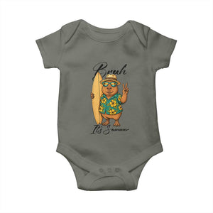 Bruh Its Summer Baby Onesie Funny Capybara Surfer Beach Vacation Gift TS12 Military Green Print Your Wear