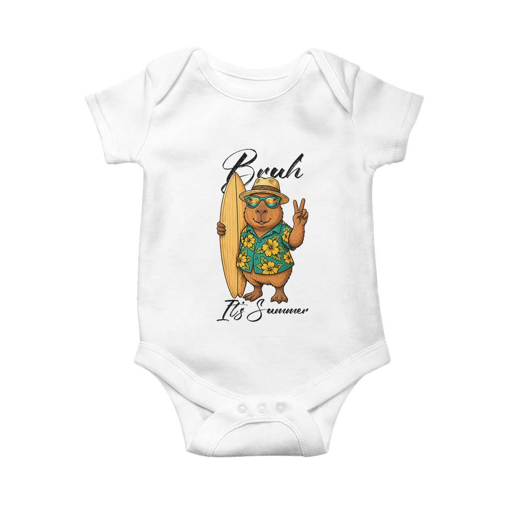 Bruh Its Summer Baby Onesie Funny Capybara Surfer Beach Vacation Gift TS12 White Print Your Wear