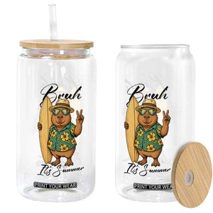 Bruh Its Summer Glass Can Funny Capybara Surfer Beach Vacation Gift