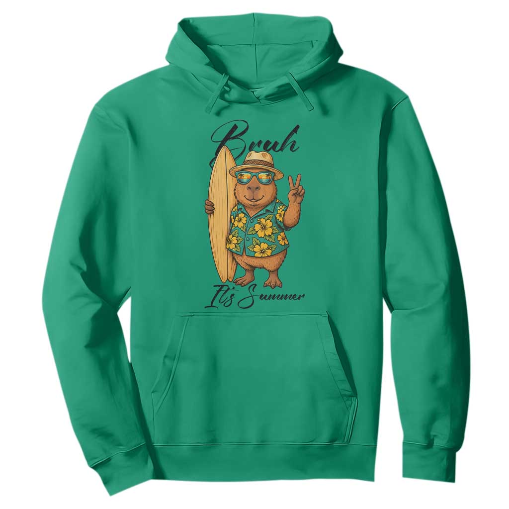 Bruh Its Summer Hoodie Funny Capybara Surfer Beach Vacation Gift